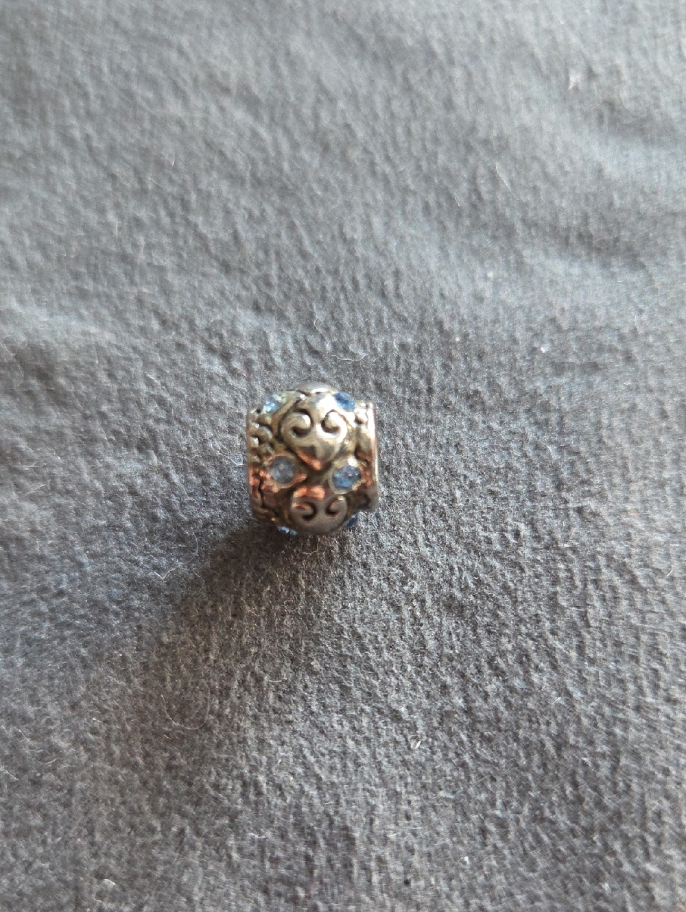 Vintage Sterling Silver Filigree Bead w Light Blue Cz - Pandora-Compatible